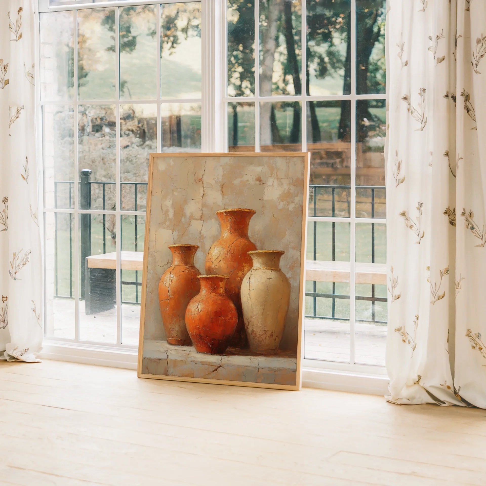 Cracked Pottery Still Life Boho Terracotta in room