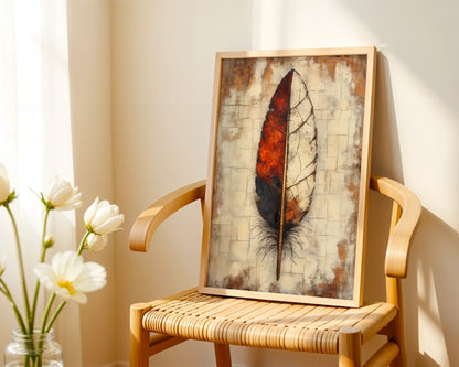 Large Feather Fire Ash Split Boho in room