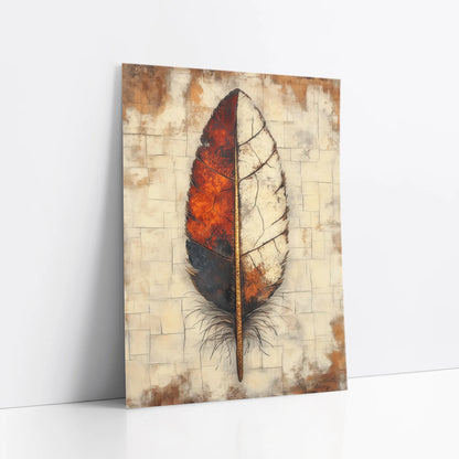 Large Feather Fire Ash Split Boho art print