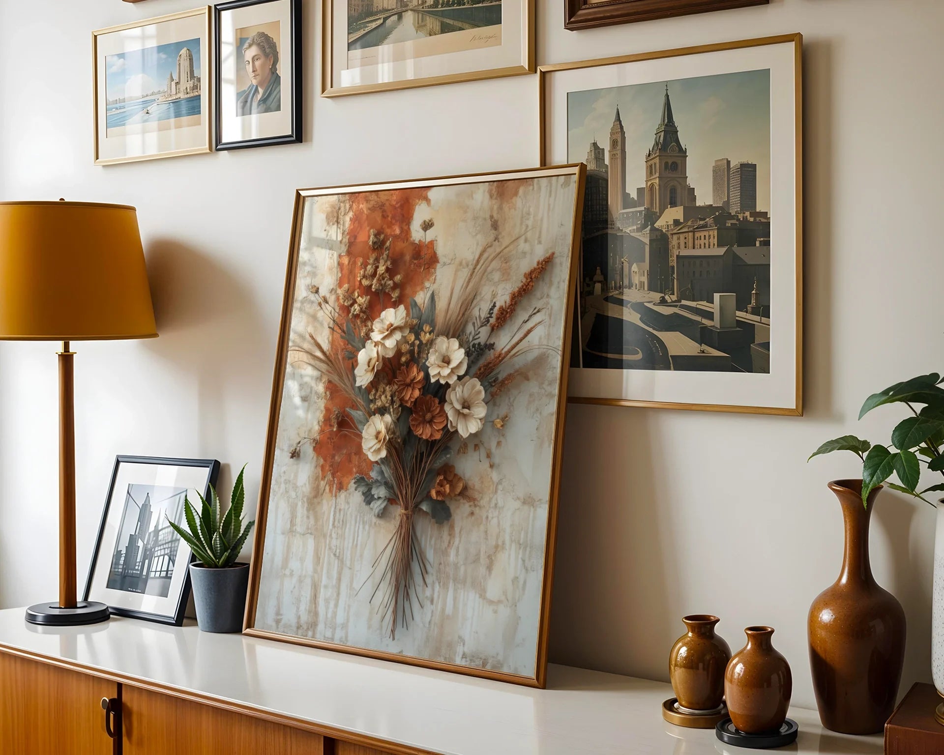 Dried Flower Bouquet Wheat Bound Autumn Boho in room