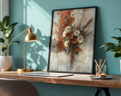 Dried Flower Bouquet Wheat Bound Autumn Boho in room