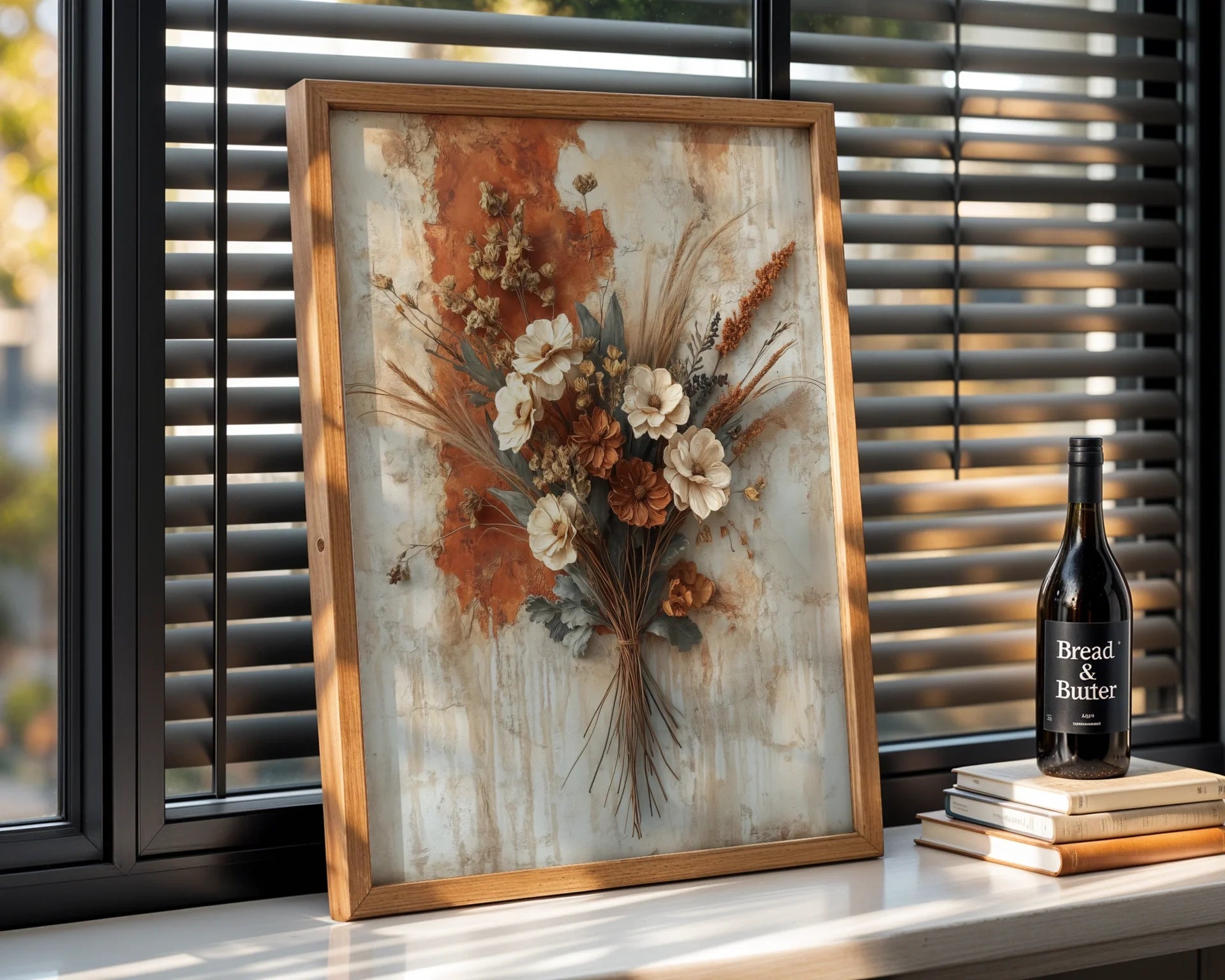 Dried Flower Bouquet Wheat Bound Autumn Boho in room