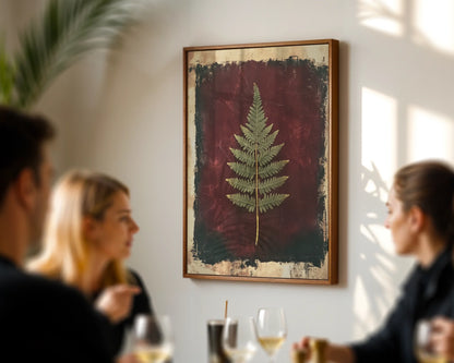Pressed Fern Botanical Victorian Burgundy in room