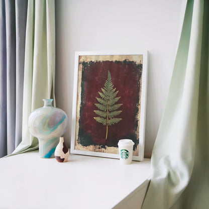 Pressed Fern Botanical Victorian Burgundy in room