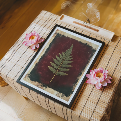 Pressed Fern Botanical Victorian Burgundy in room