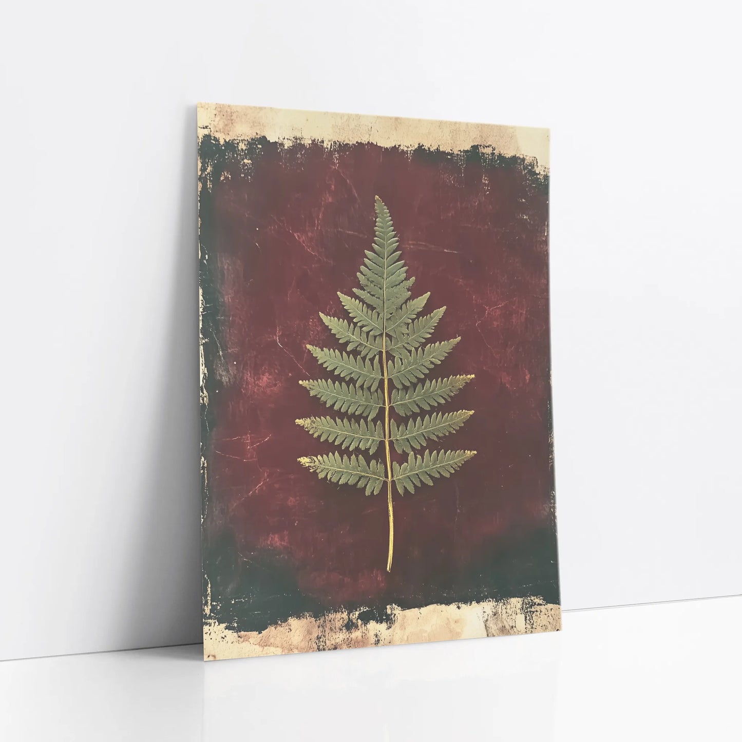 Pressed Fern Botanical Victorian Burgundy art print