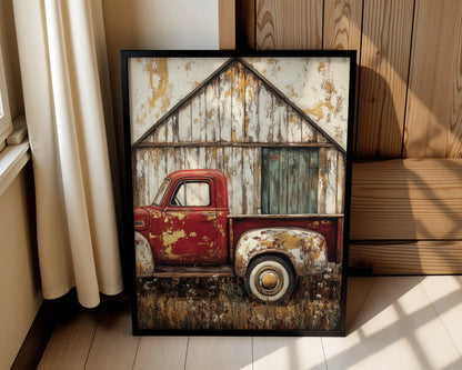 Red Truck Barn Rustic Farmhouse Peeling Paint in room