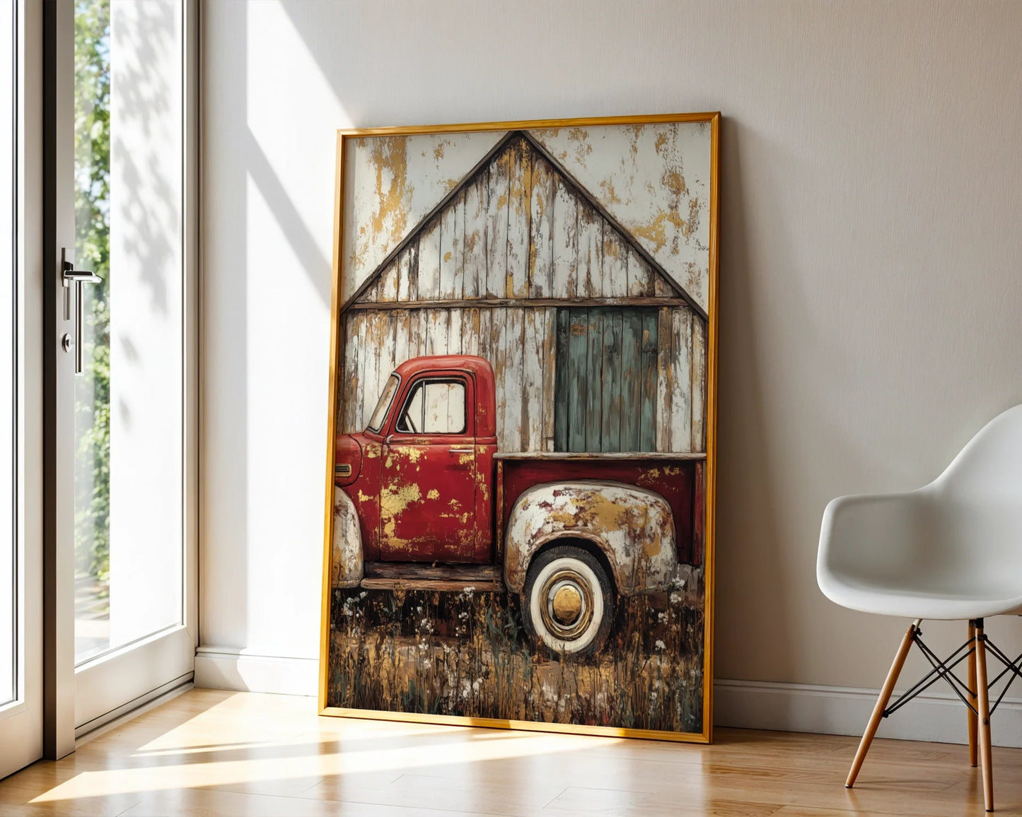 Red Truck Barn Rustic Farmhouse Peeling Paint in room
