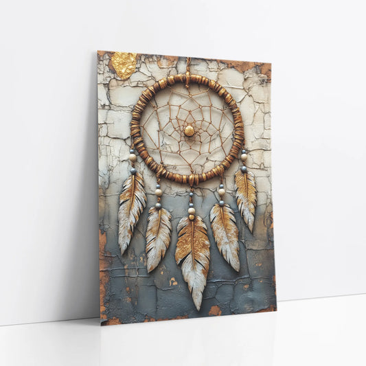 Bohemian Dreamcatcher Copper Web Gilded Feathers art print