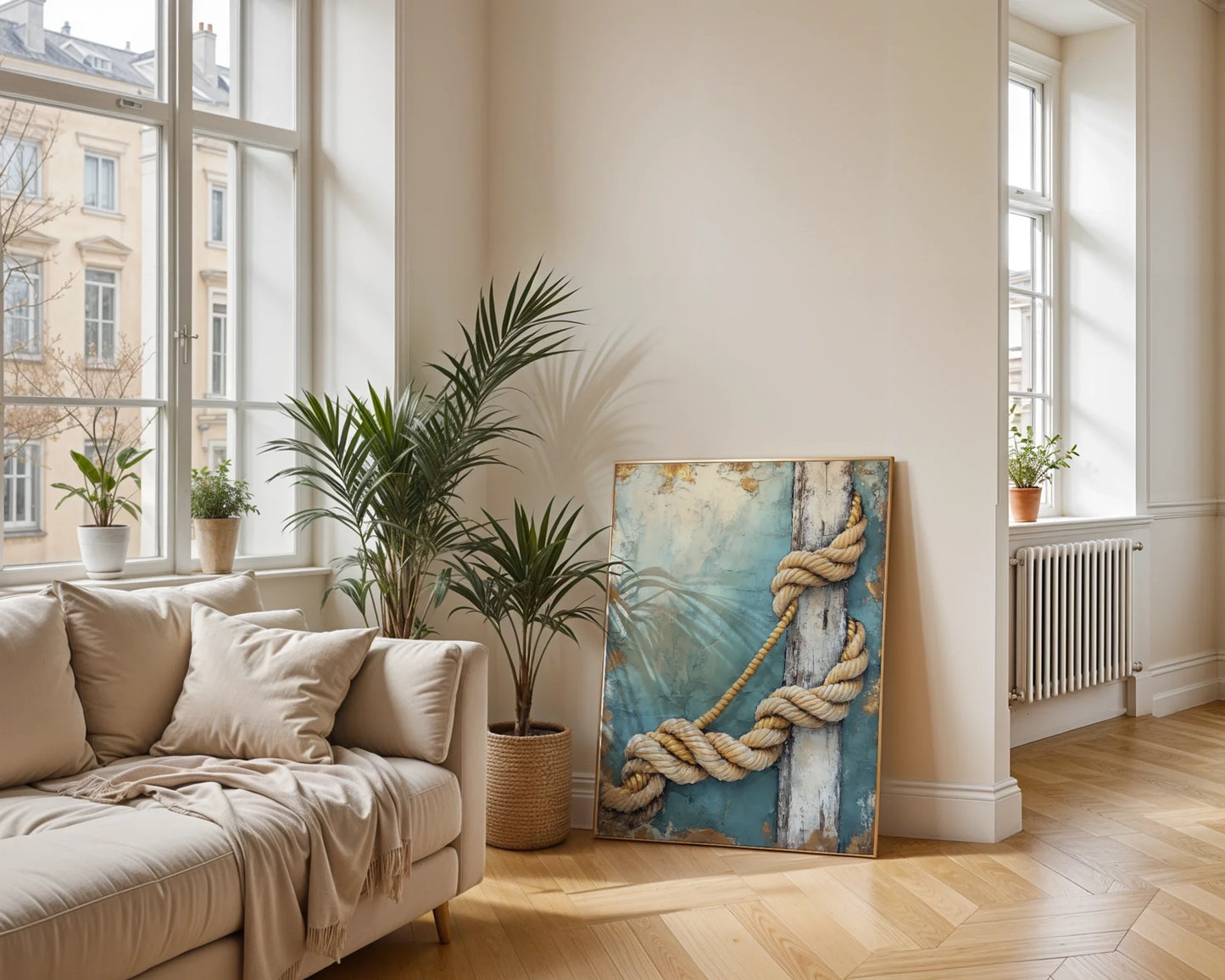 Coastal Rope Art Turquoise Dock Posts in room
