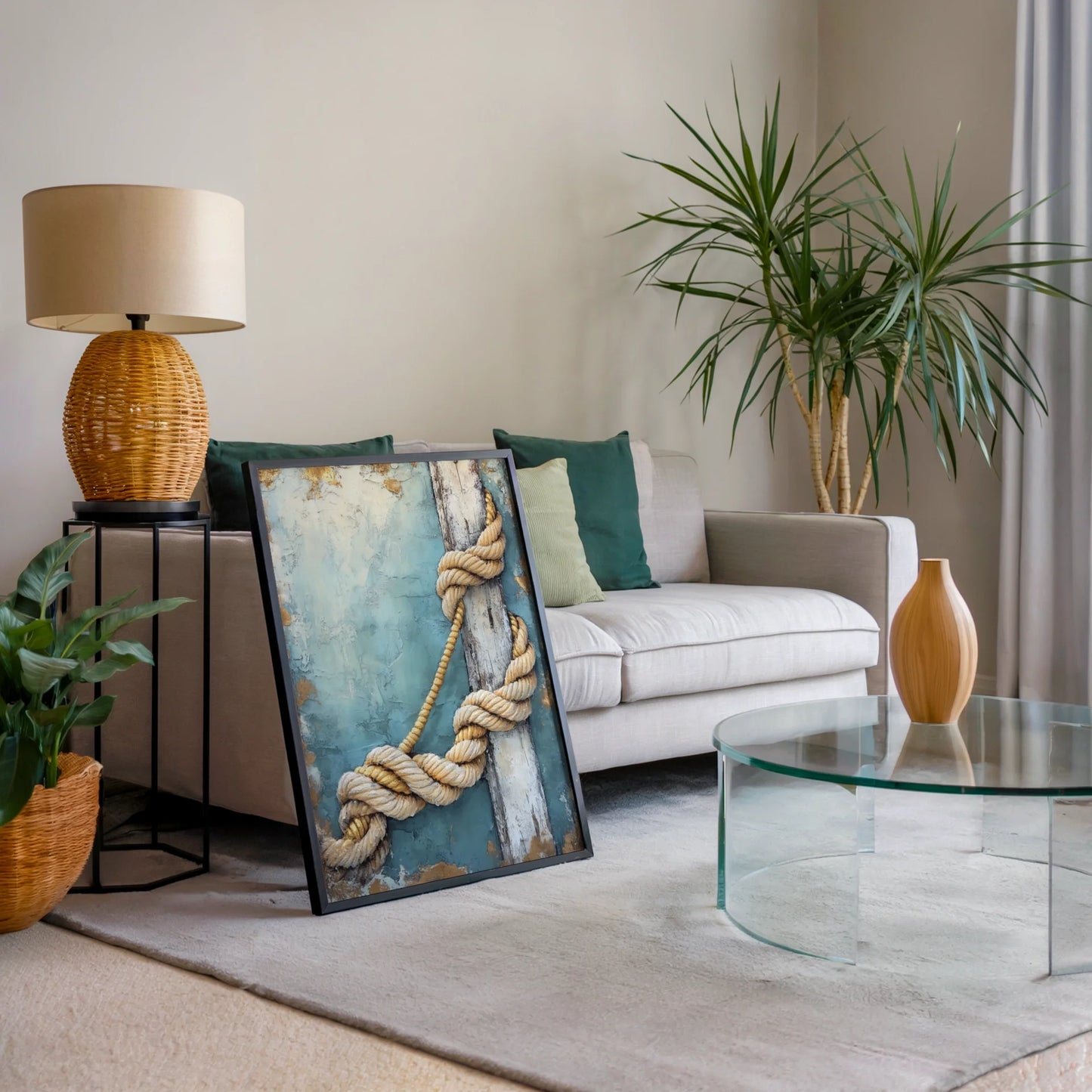 Coastal Rope Art Turquoise Dock Posts in room