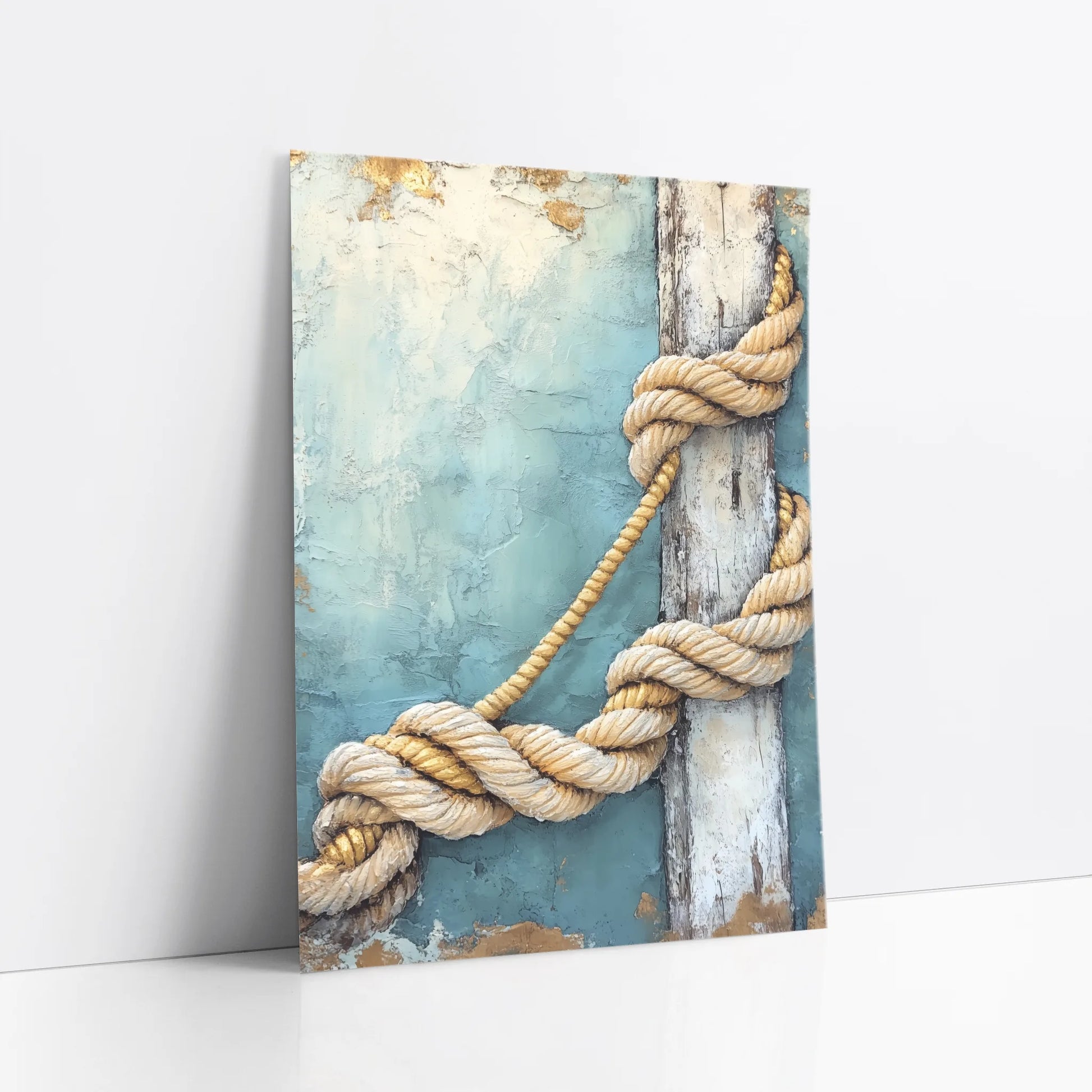 Coastal Rope Art Turquoise Dock Posts art print