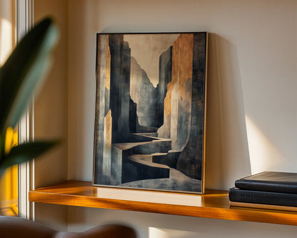 Canyon Stone Architecture Geometric Desert Canvas Wall Art — Organic canyon formations cascade down this sophisticated canvas art for minimalist interior design