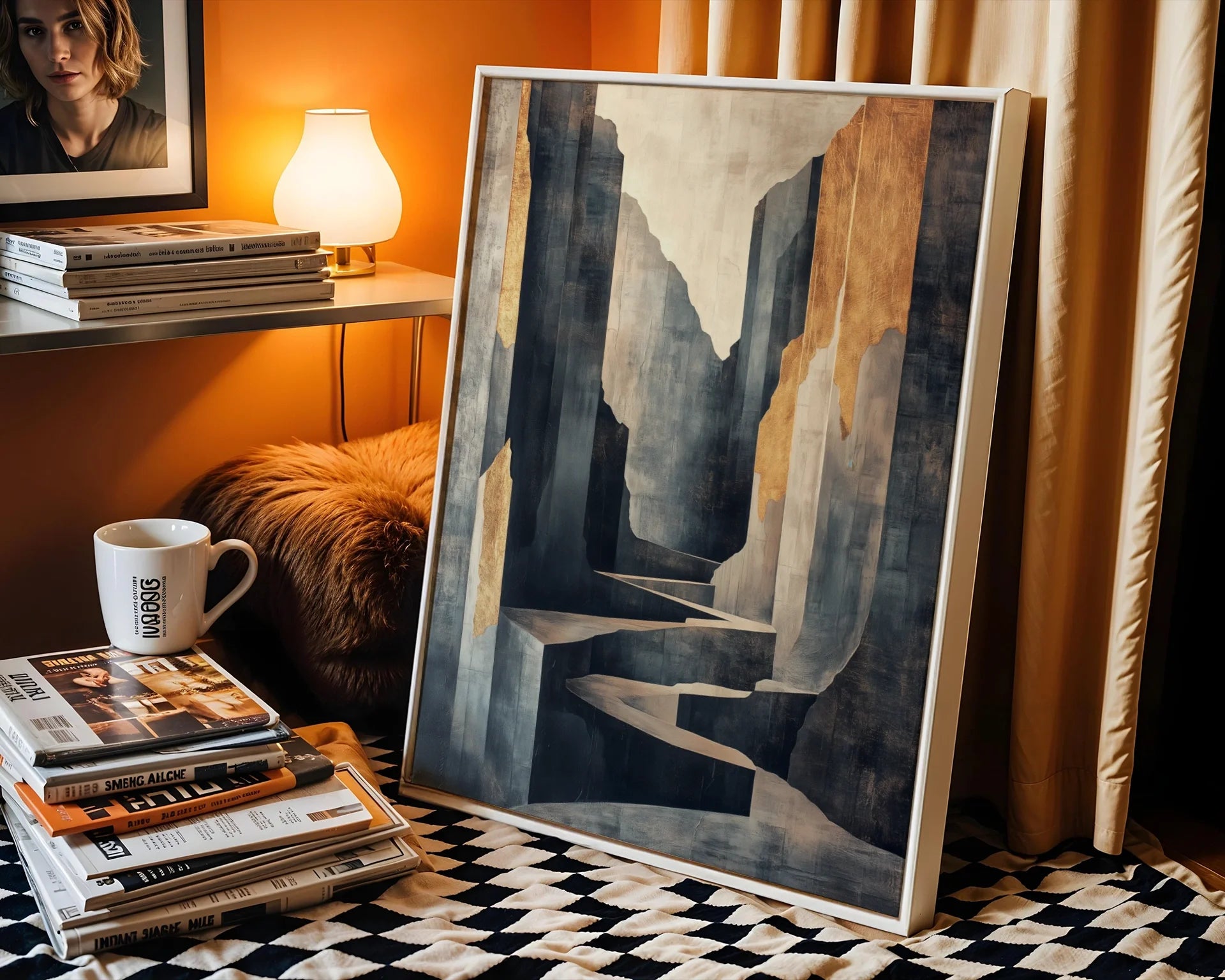 Canyon Stone Architecture Geometric Desert Canvas Wall Art — Abstract sandstone ledges flow through this refined canvas print for modern design enthusiasts