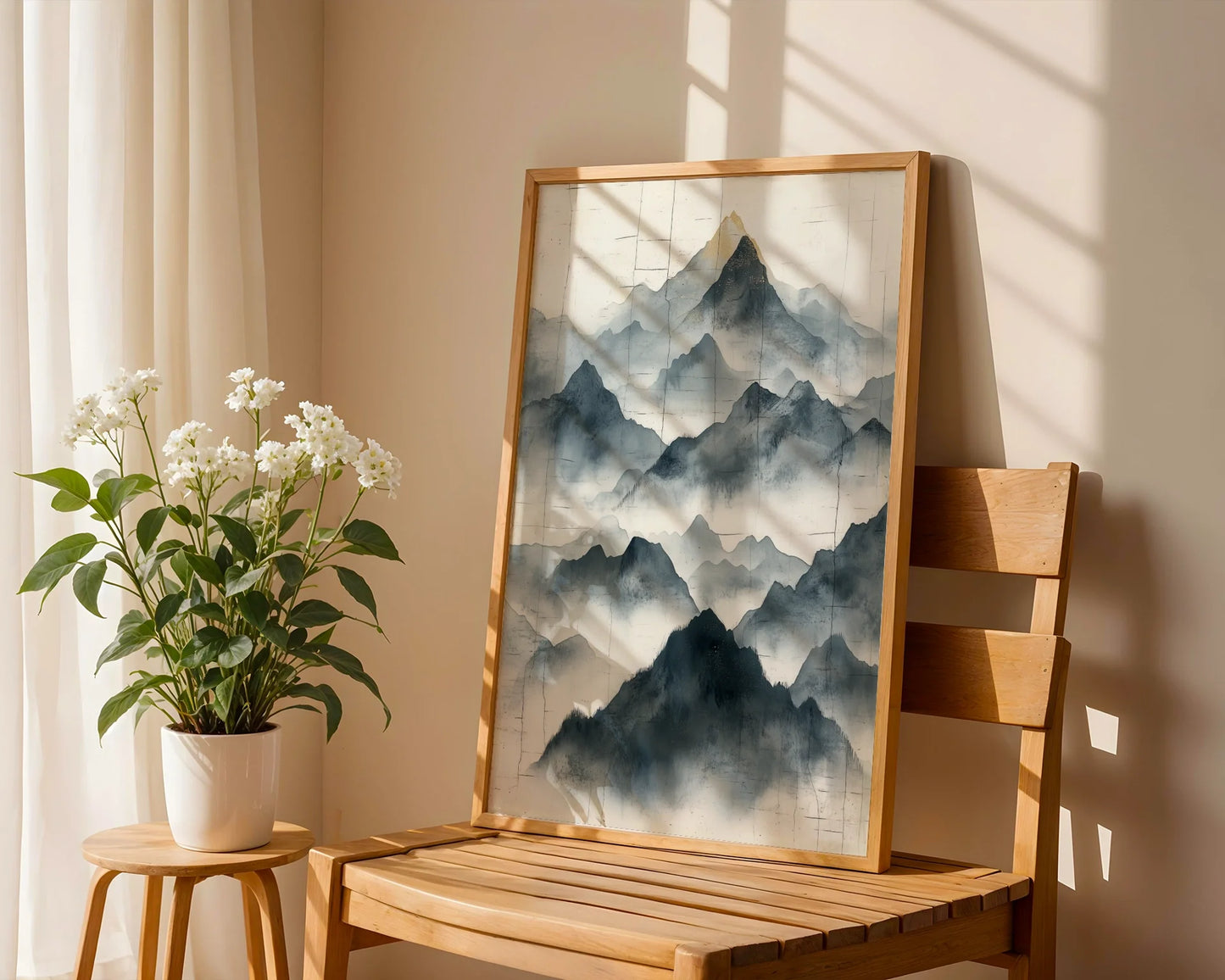 Minimalist Mountain Torn Paper Watercolor in room