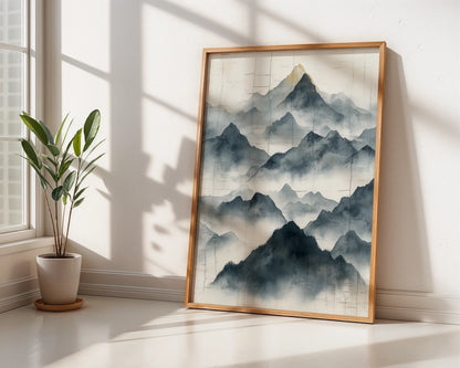 Minimalist Mountain Torn Paper Watercolor in room
