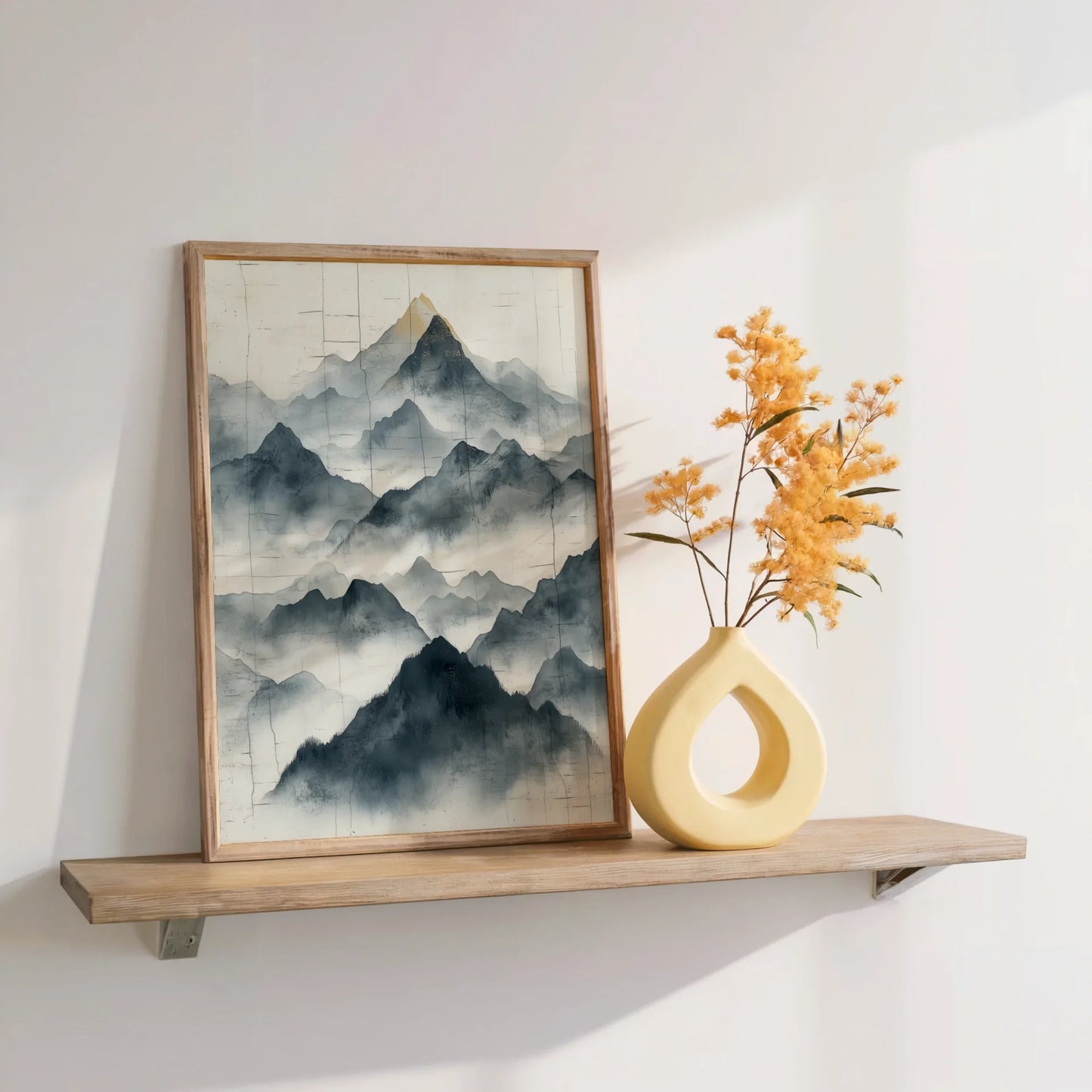 Minimalist Mountain Torn Paper Watercolor in room