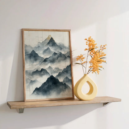 Minimalist Mountain Torn Paper Watercolor in room