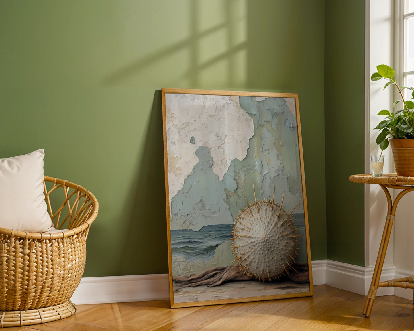 Sea Urchin Gold Spines Coastal Ruins Canvas Wall Art — Scandinavian home decor features ancient underwater discovery artwork with timeless appeal
