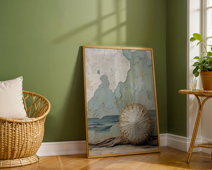 Sea Urchin Gold Spines Coastal Ruins Canvas Wall Art — Scandinavian home decor features ancient underwater discovery artwork with timeless appeal