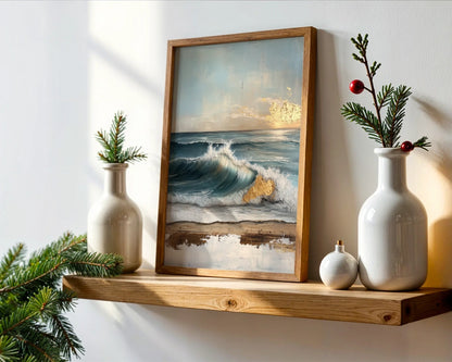Ocean Wave Painting Textured Gold Accents in room