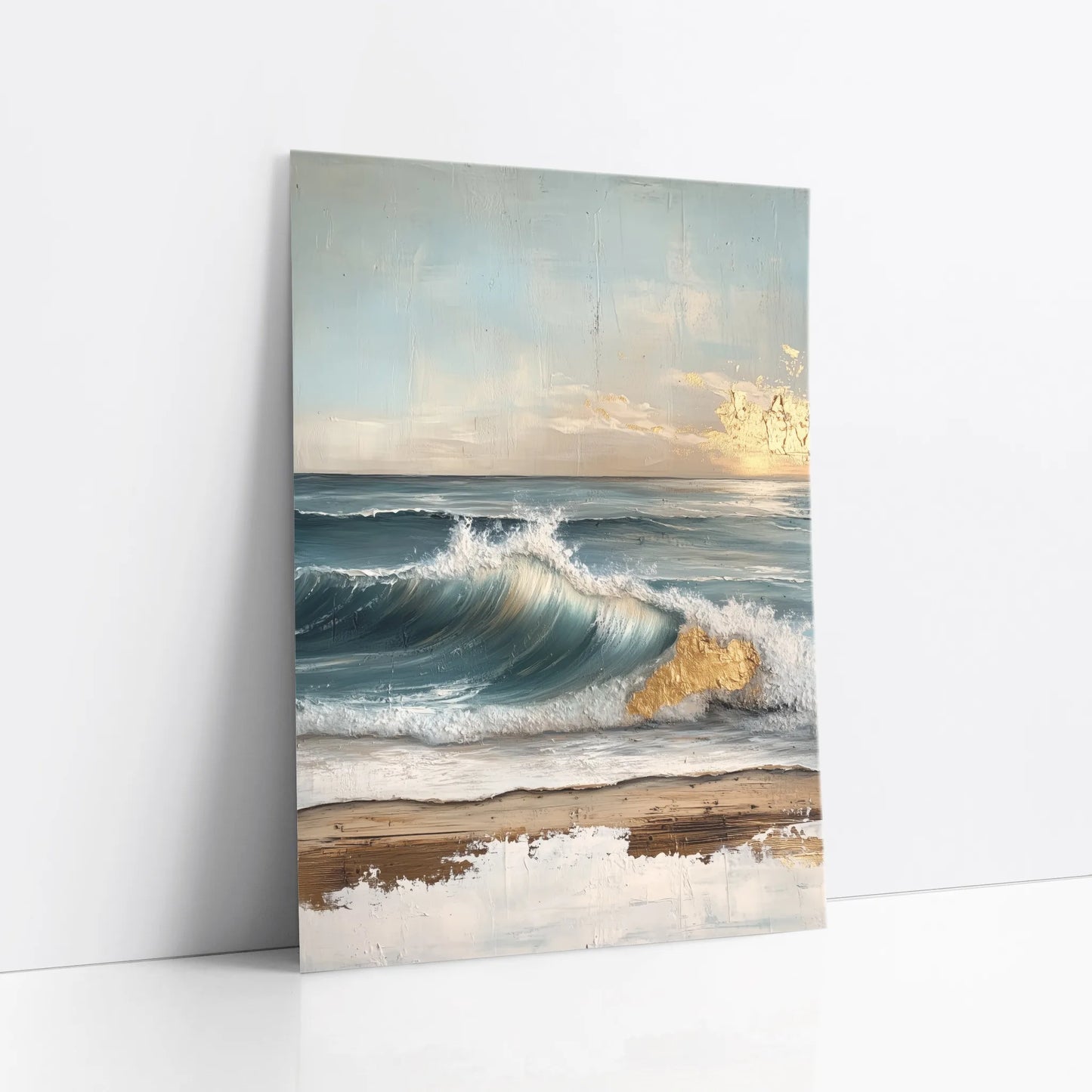 Ocean Wave Painting Textured Gold Accents art print