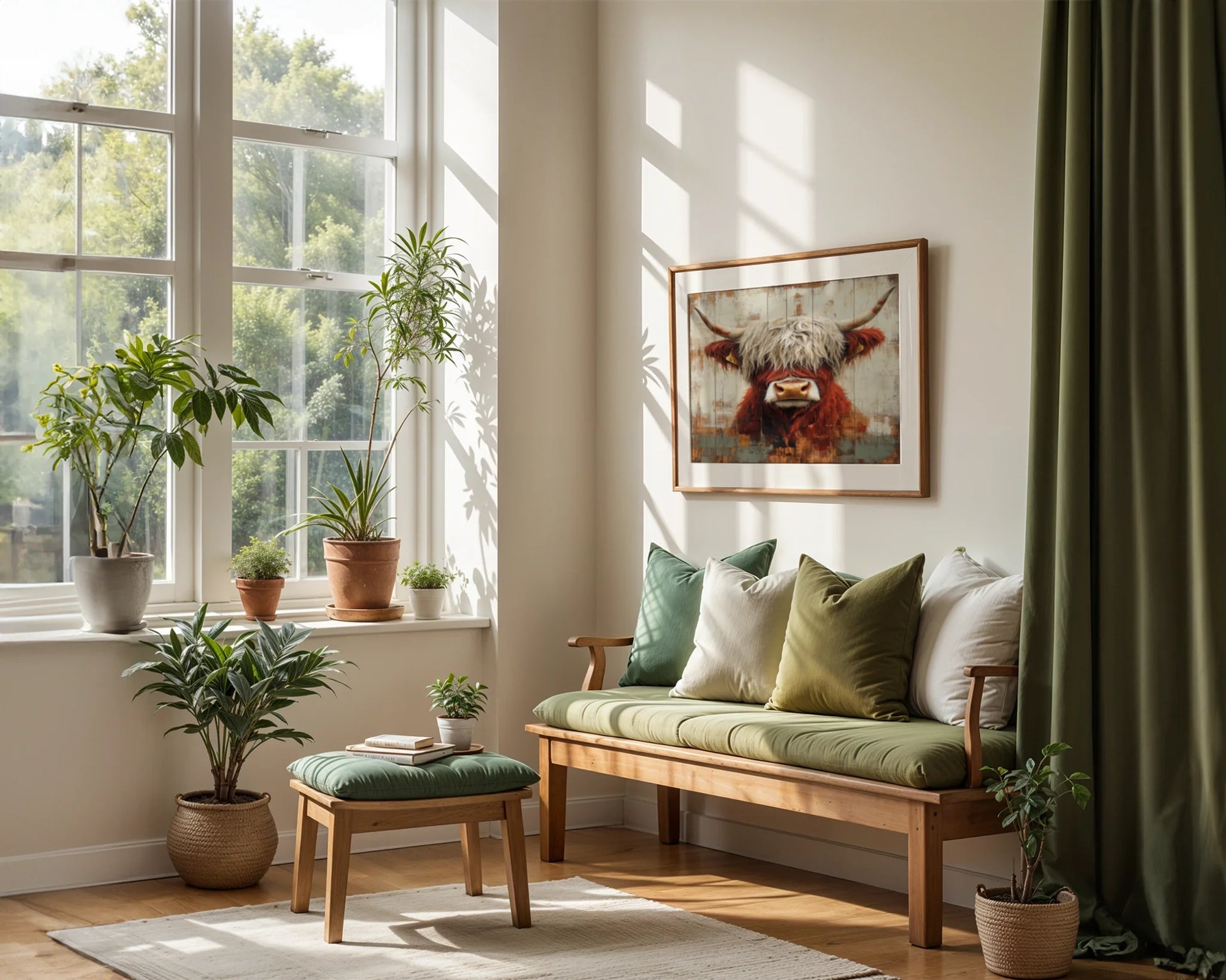 Highland Cow Art Farmhouse Barn Wood in room