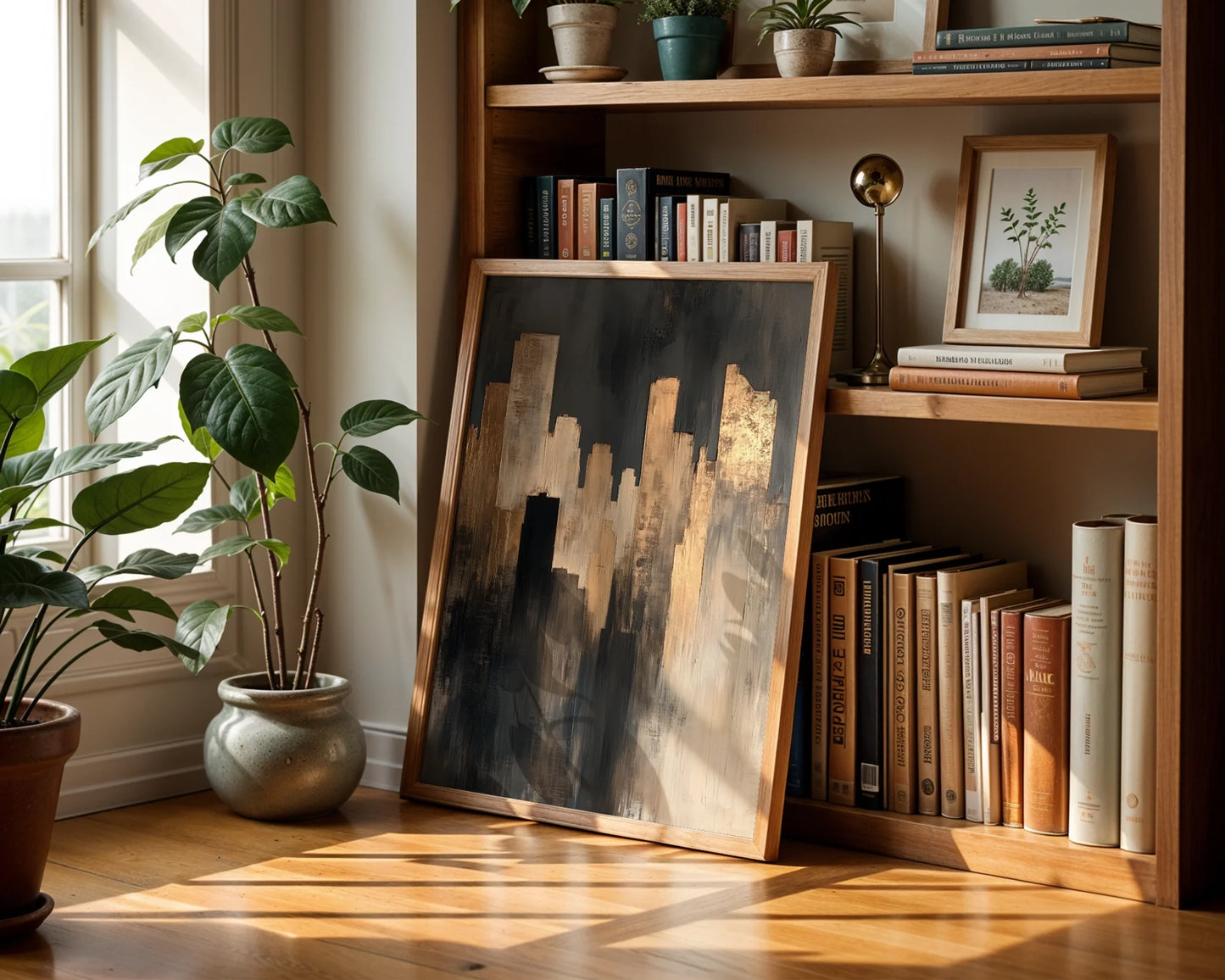 Industrial City Skyline Copper Textured in room