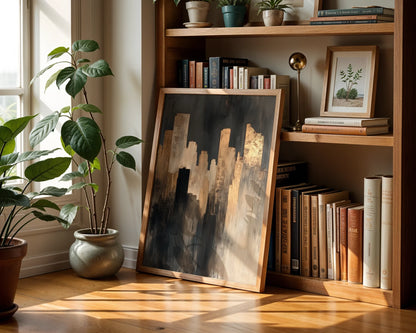 Industrial City Skyline Copper Textured in room