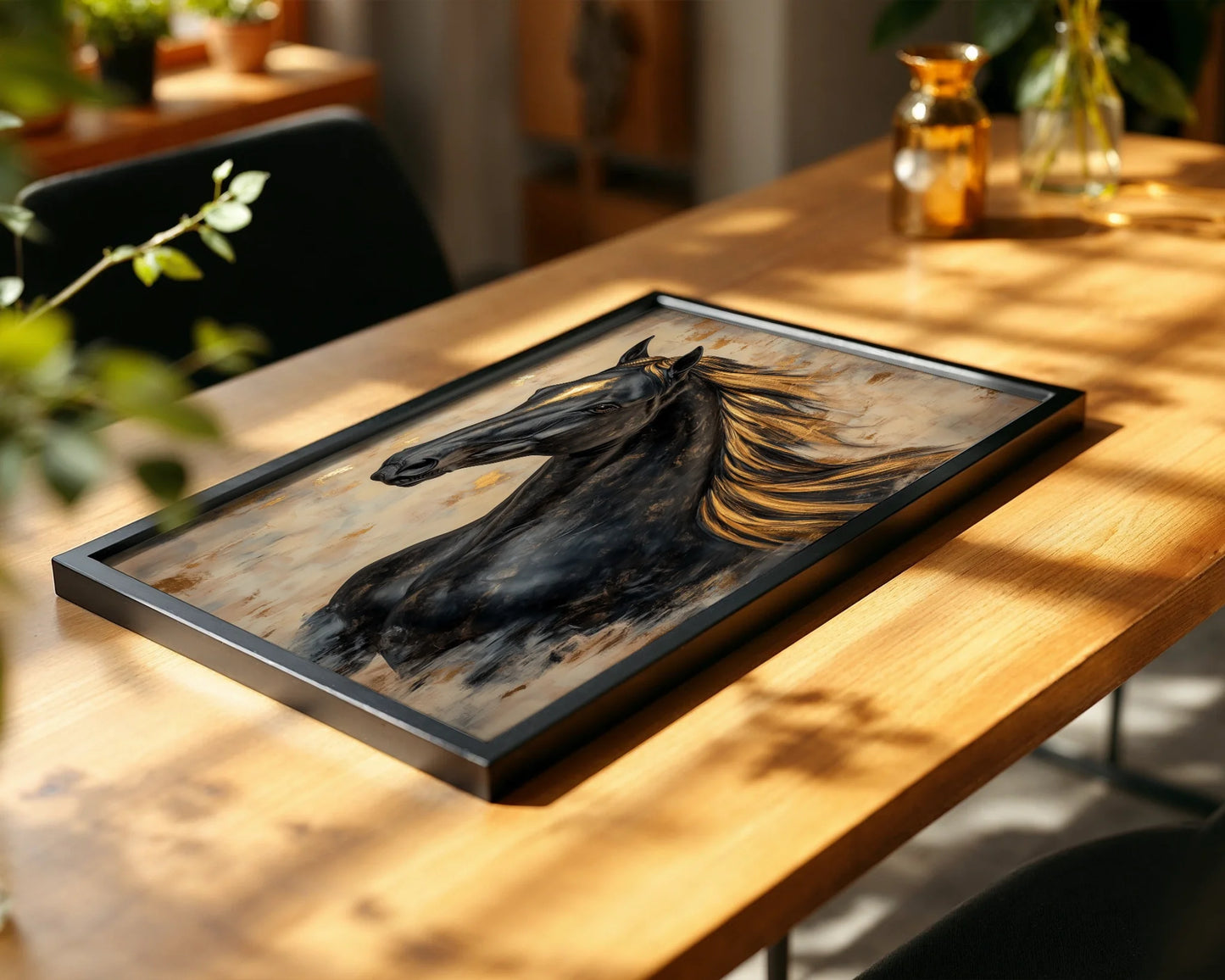 Black Horse Golden Mane Oil Painting Cathedral in room