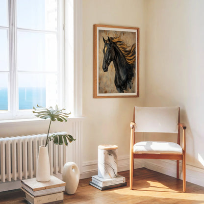 Black Horse Golden Mane Oil Painting Cathedral in room
