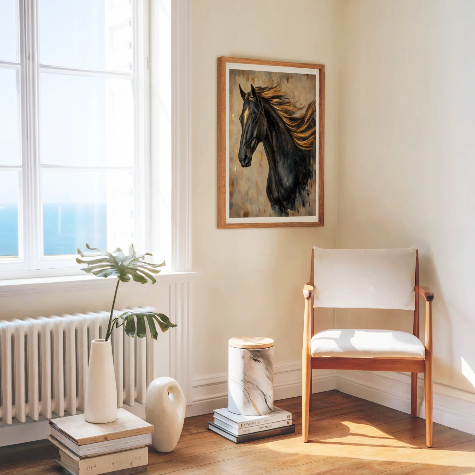 Black Horse Golden Mane Oil Painting Cathedral in room