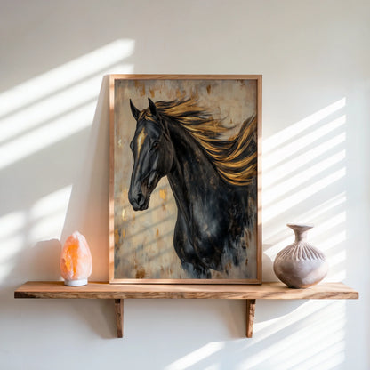 Black Horse Golden Mane Oil Painting Cathedral in room