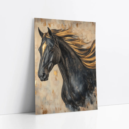 Black Horse Golden Mane Oil Painting Cathedral art print