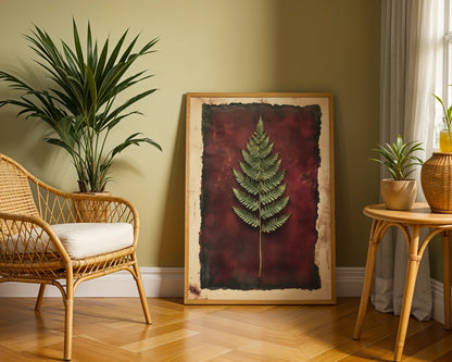 Botanical Fern Specimen Burgundy Dark Academia in room