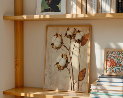 Cotton Boll Botanical Art Golden Decay in room