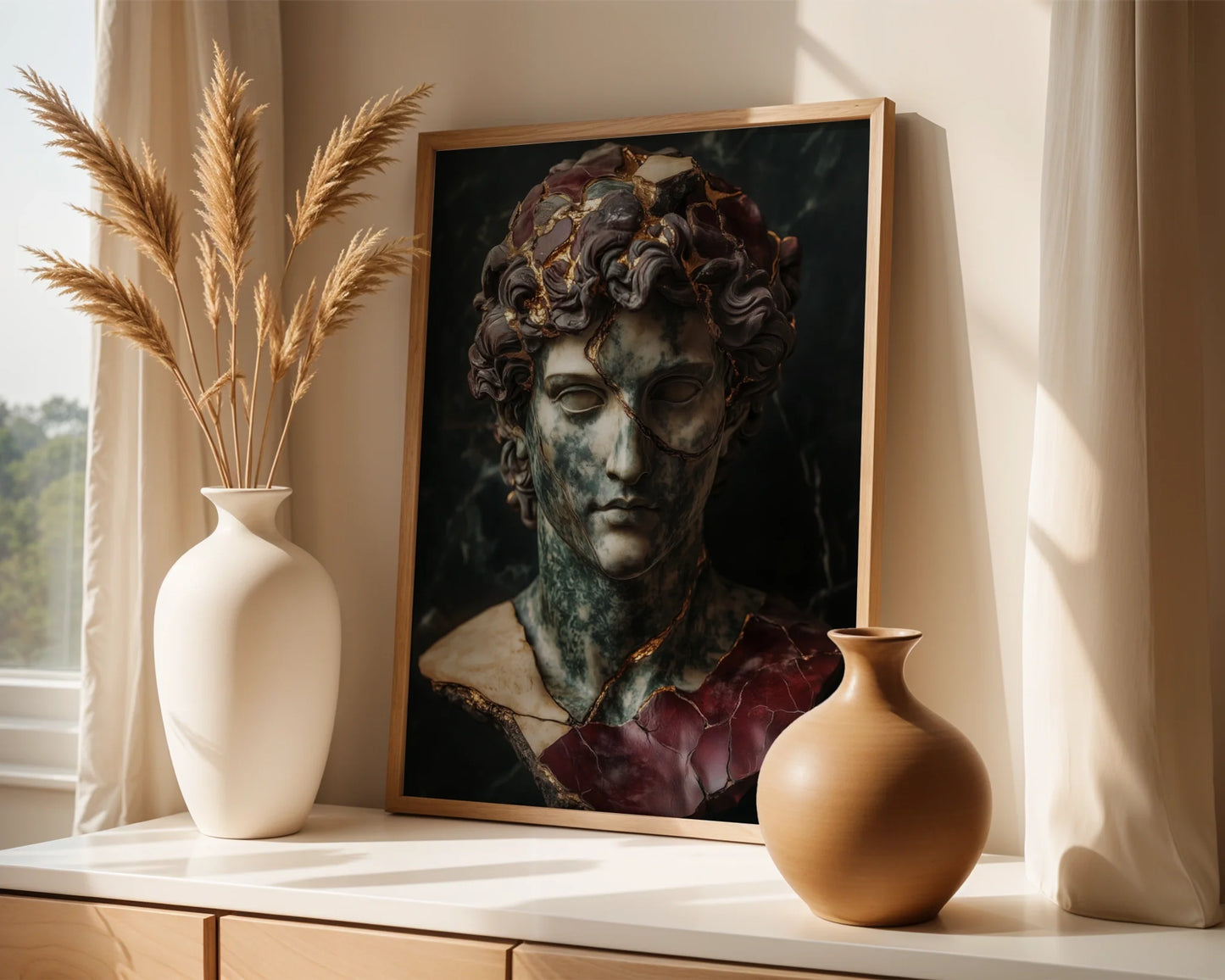 Broken Classical Statue Art Gold Veins in room