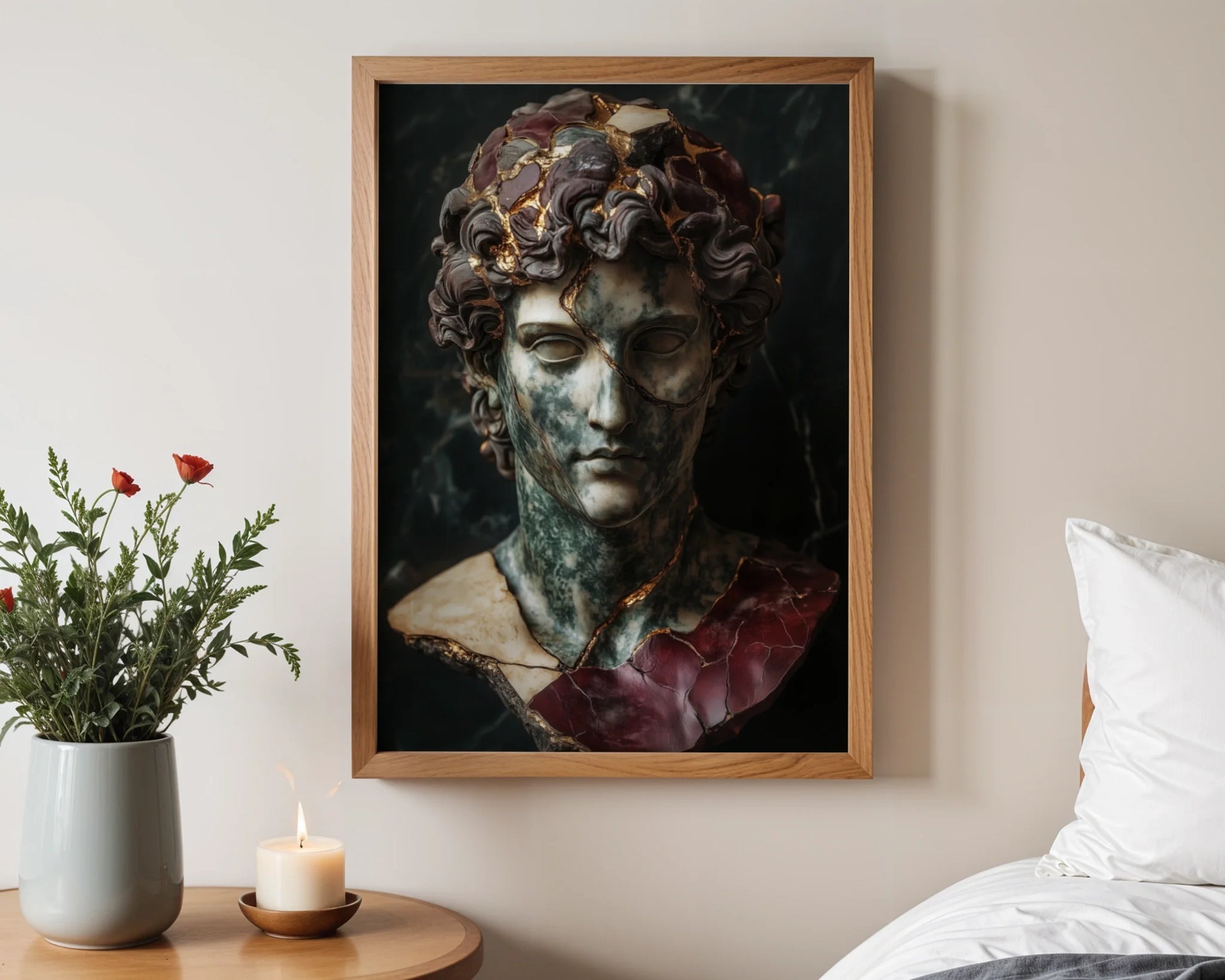 Broken Classical Statue Art Gold Veins in room