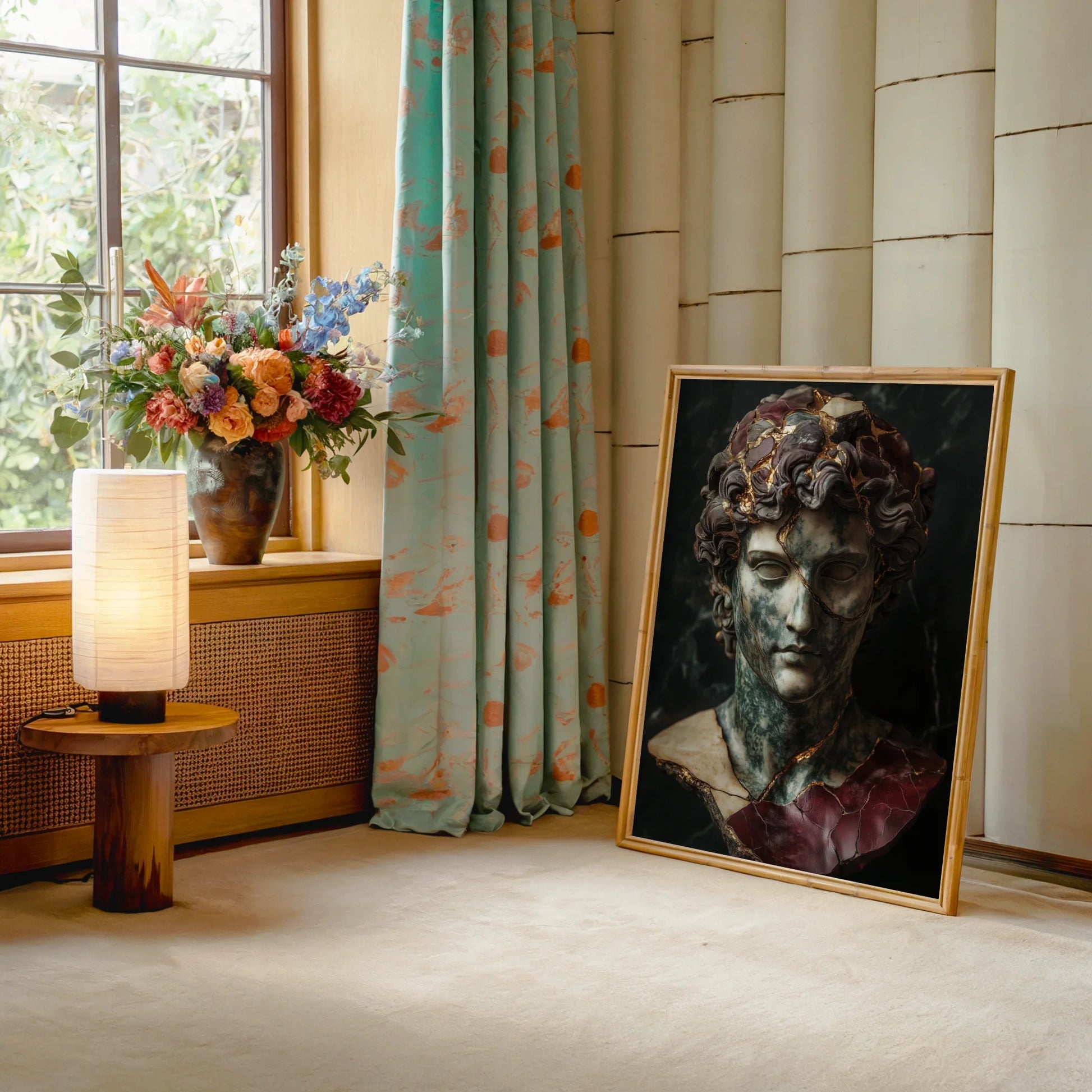 Broken Classical Statue Art Gold Veins in room
