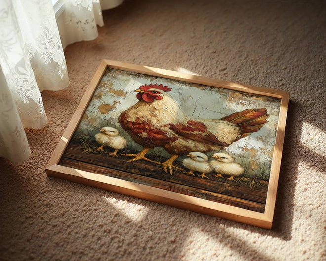 Farmhouse Hen Chicks Protective Mother Wings Canvas Wall Art