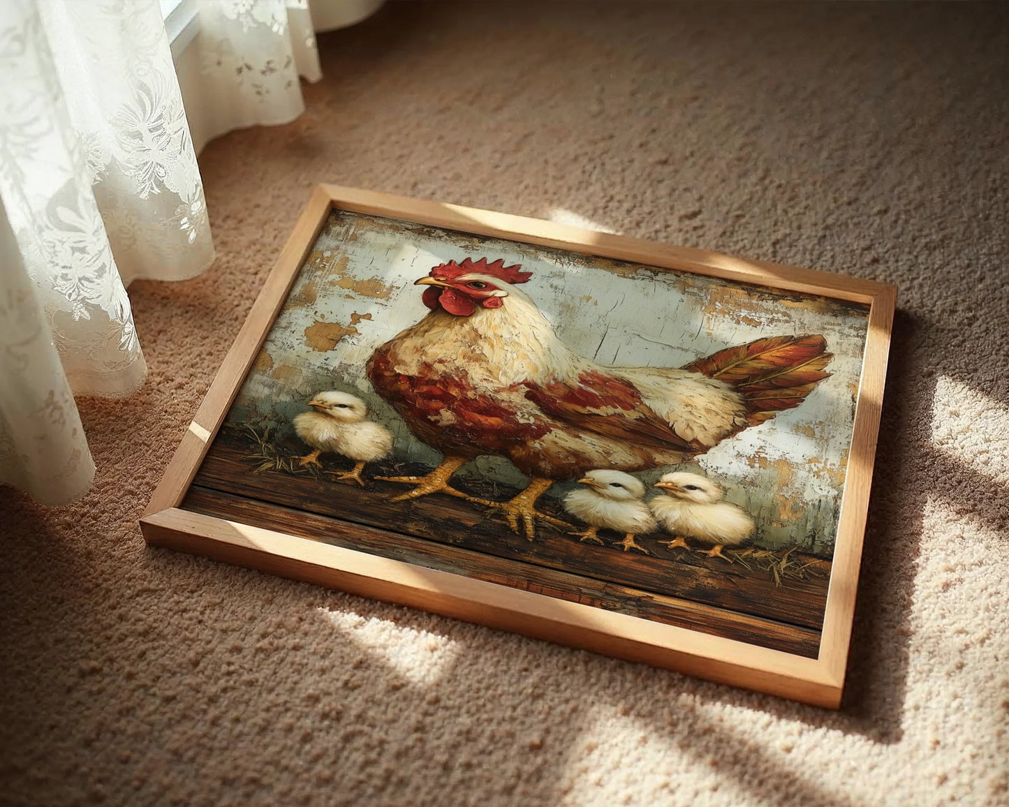 Farmhouse Hen Chicks Protective Mother Wings in room