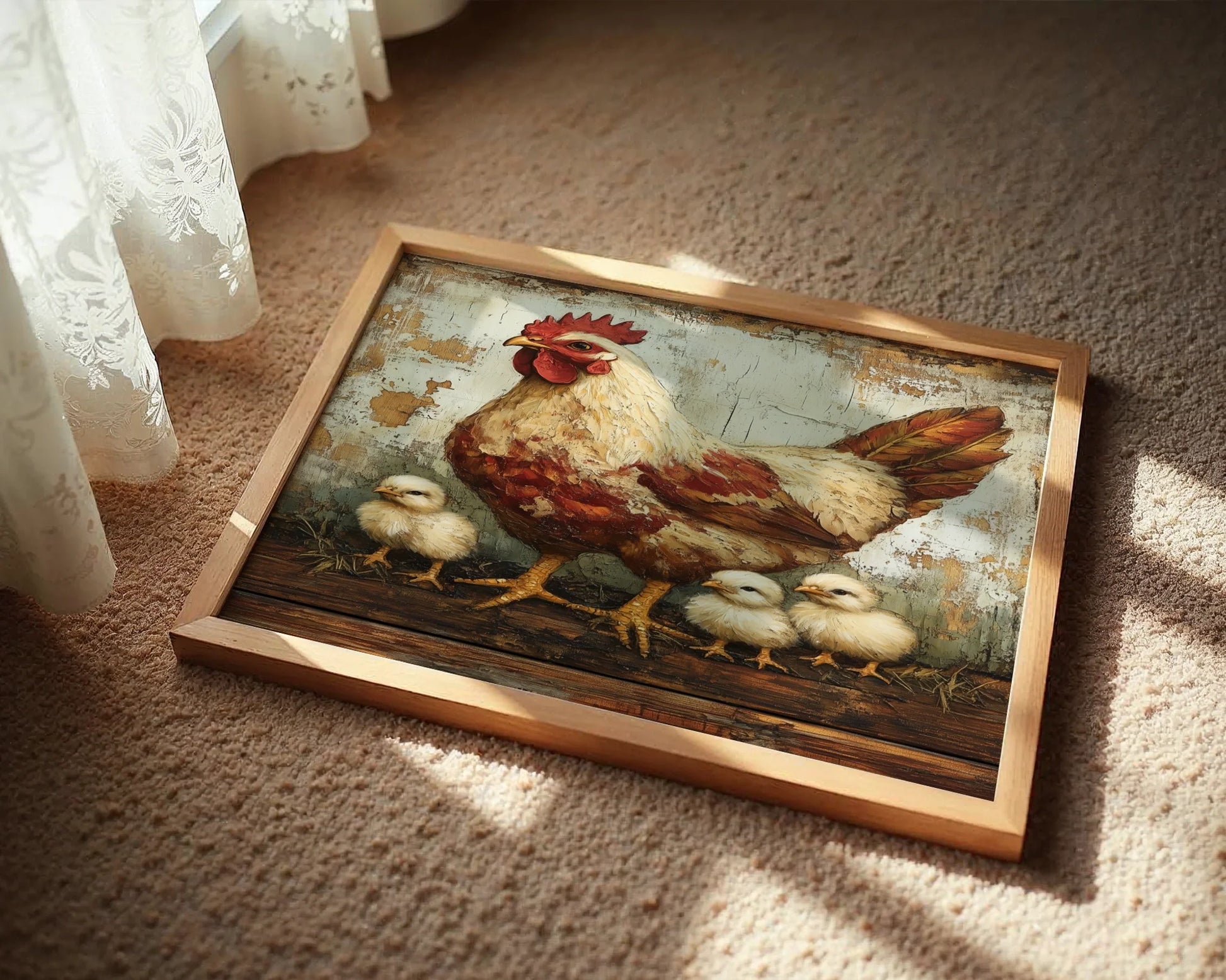 Farmhouse Hen Chicks Protective Mother Wings in room