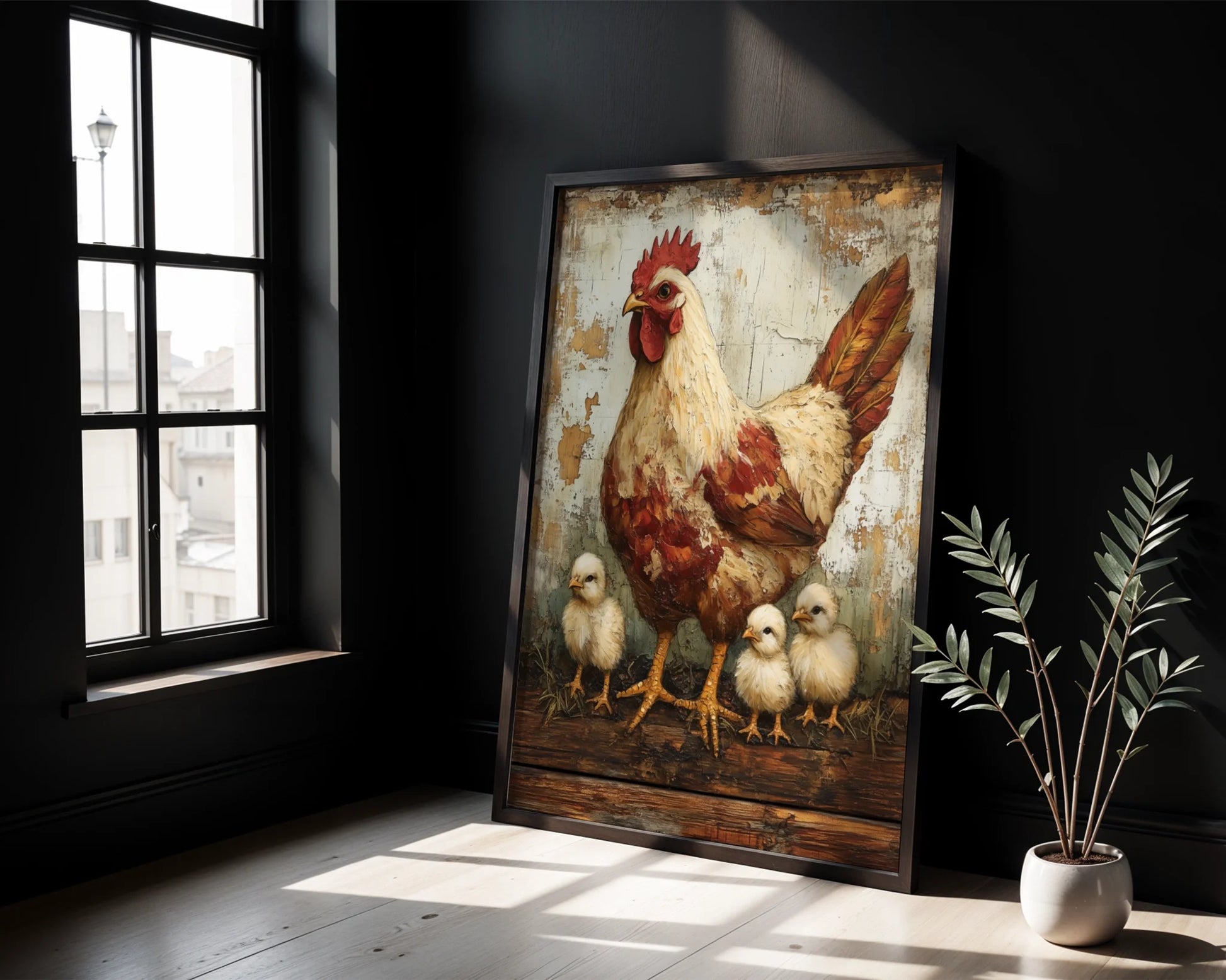 Farmhouse Hen Chicks Protective Mother Wings in room