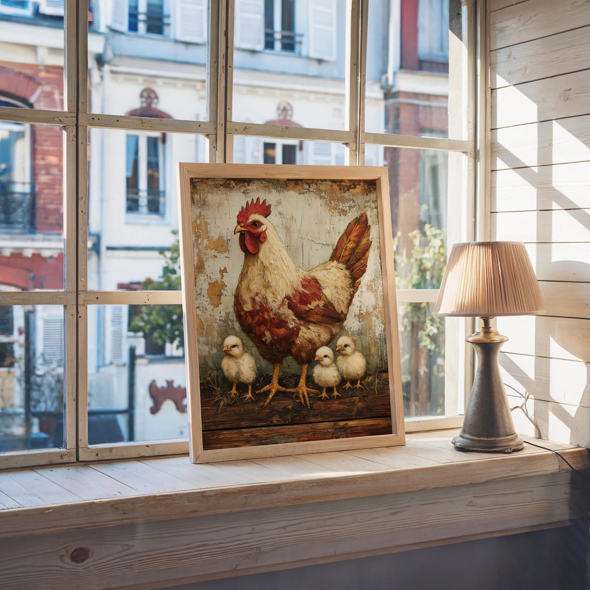 Farmhouse Hen Chicks Protective Mother Wings in room