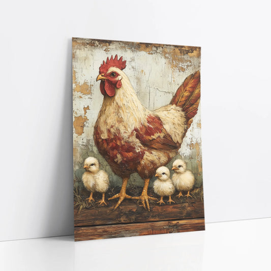 Farmhouse Hen Chicks Protective Mother Wings art print