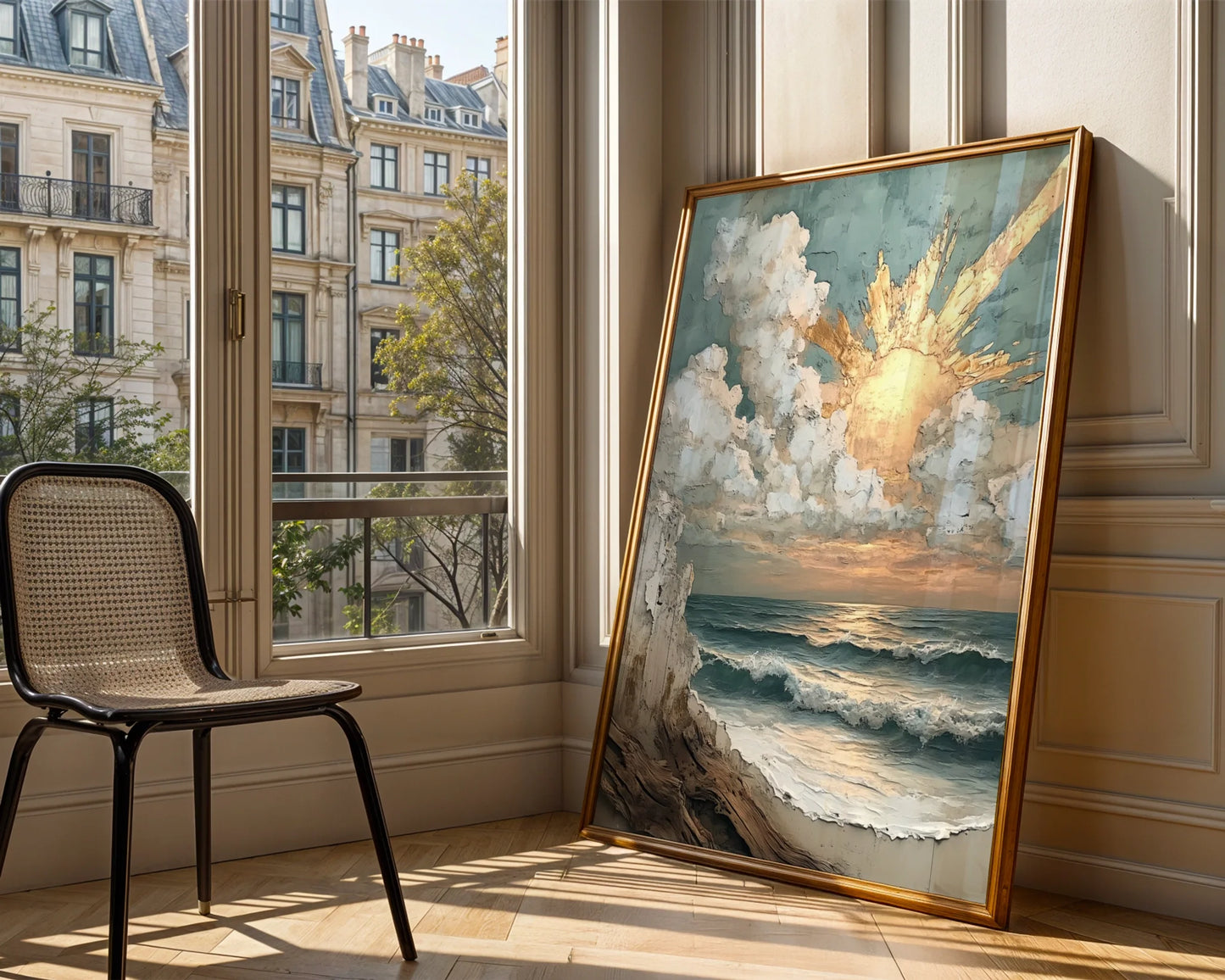 Coastal Storm Painting Textured Sunbeams in room