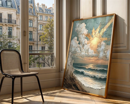 Coastal Storm Painting Textured Sunbeams in room