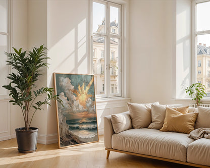 Coastal Storm Painting Textured Sunbeams in room