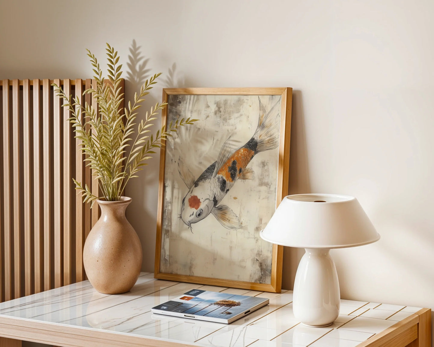 Japanese Koi Painting Orange Scales Storm Waters Art in room