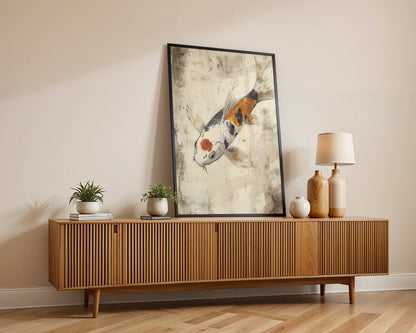 Japanese Koi Painting Orange Scales Storm Waters Art in room